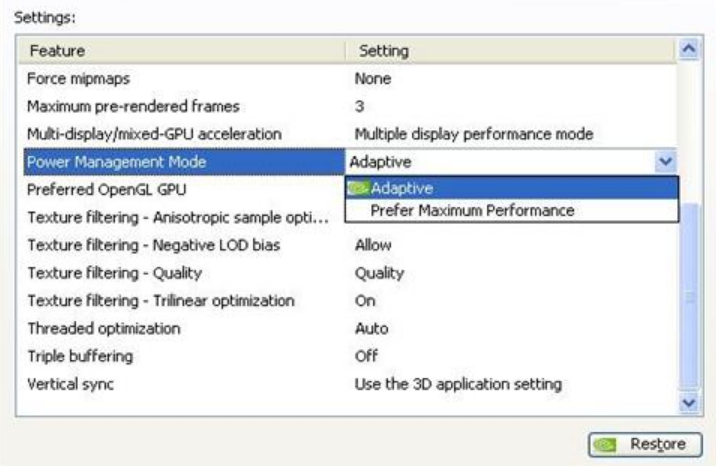 power management mode prefer maximum performance