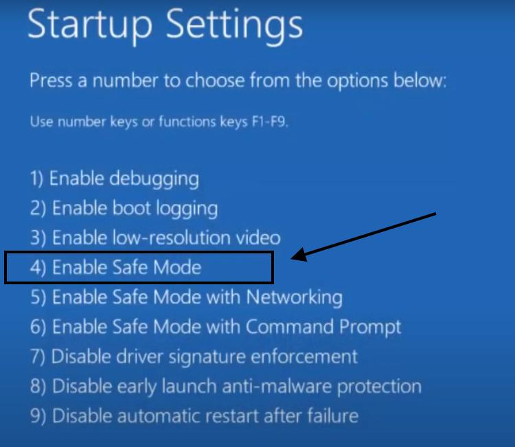 press 4 enable safe mode