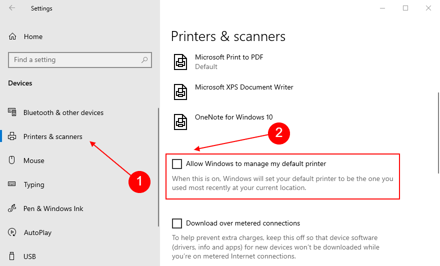 allow windows to manage my default printer