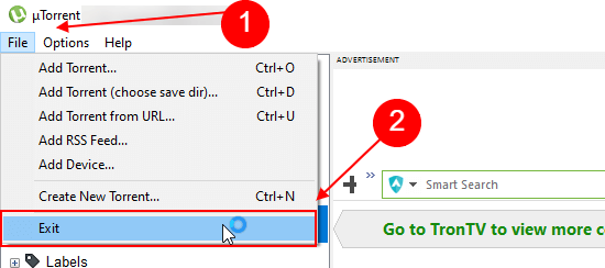 exit utorrent on windows 10