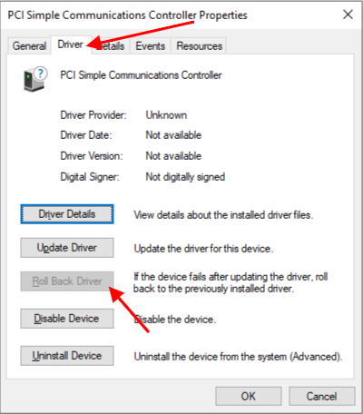 roll back driver windows 10