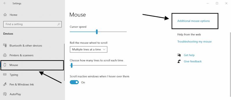 additional mouse options windows 10