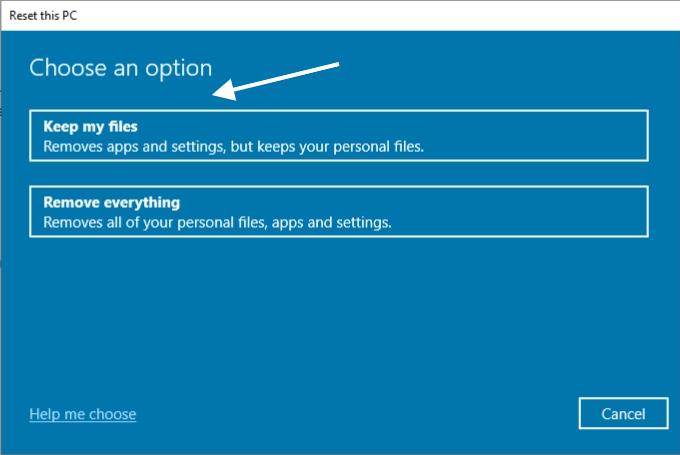 keep my files reset windows 10