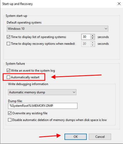 startup and recovery automatically restart