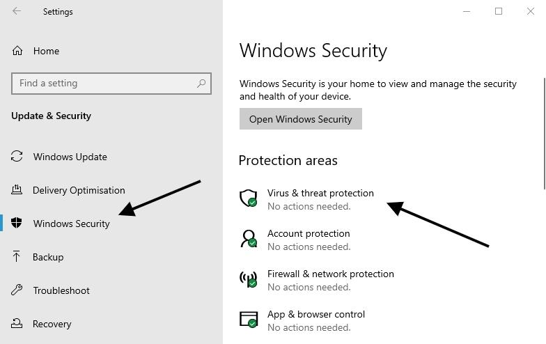 virus and threat protection windows 10