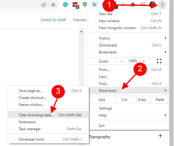 clear chrome cache and cookies