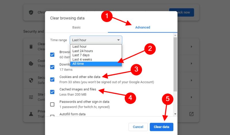 clear cookies and site data chrome