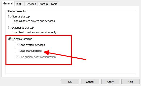 msconfig settings windows 10