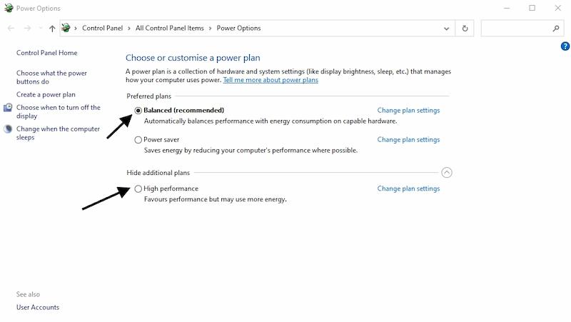 Change Power Options