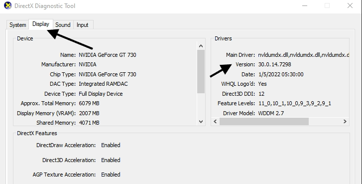 display driver version windows 10