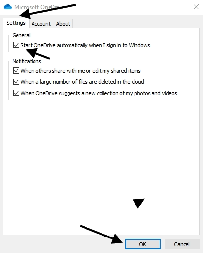 onedrive settings in windows 10