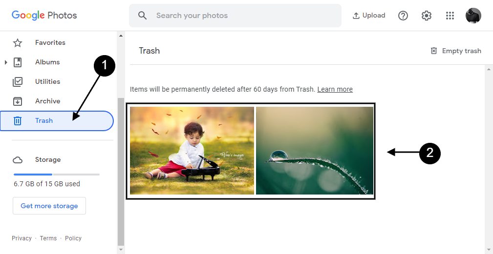 recover google photos from trash 1