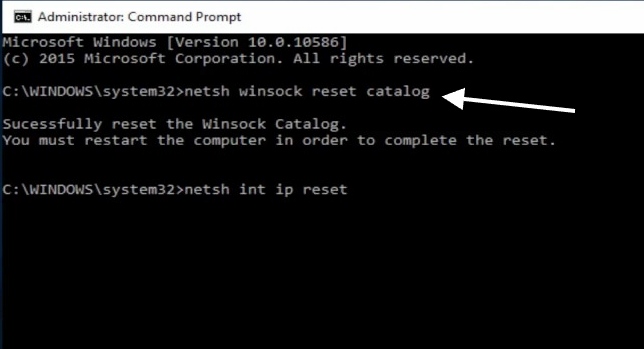 screenshot netsh winsock reset