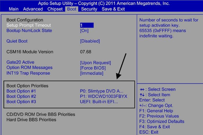 change boot options priorities