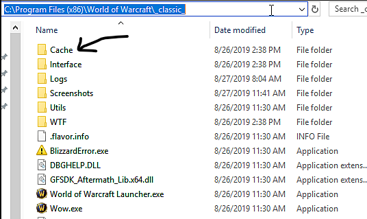 delete wow cache folder