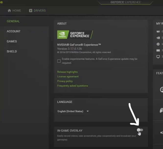 disable in game overlay nvidia