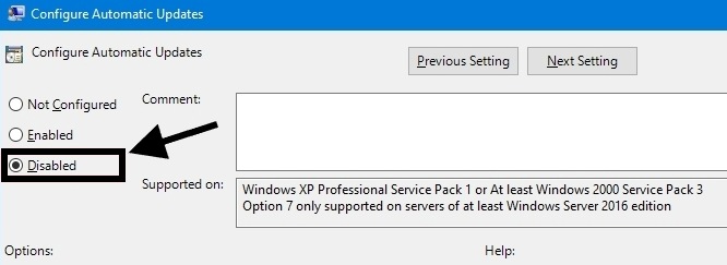 disable windows update group policy