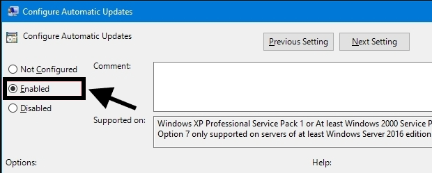enable windows update group policy