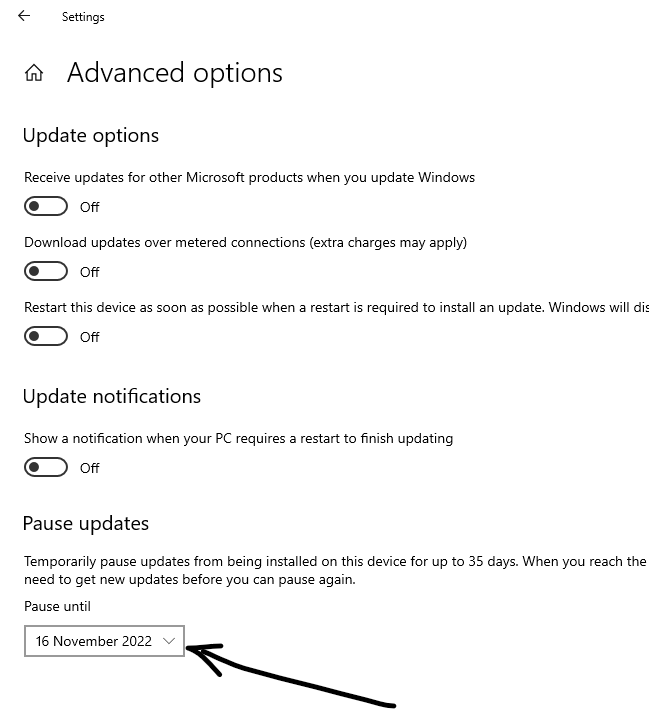 pause update in windows 10 11