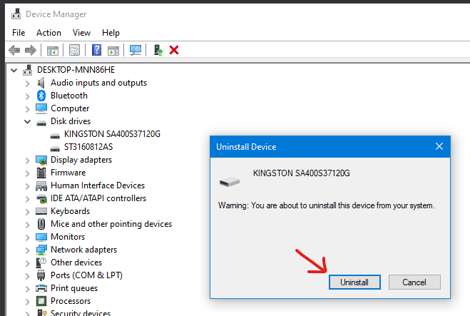 uninstall disk drive from device manager