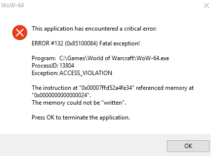 wow 64.exe application error